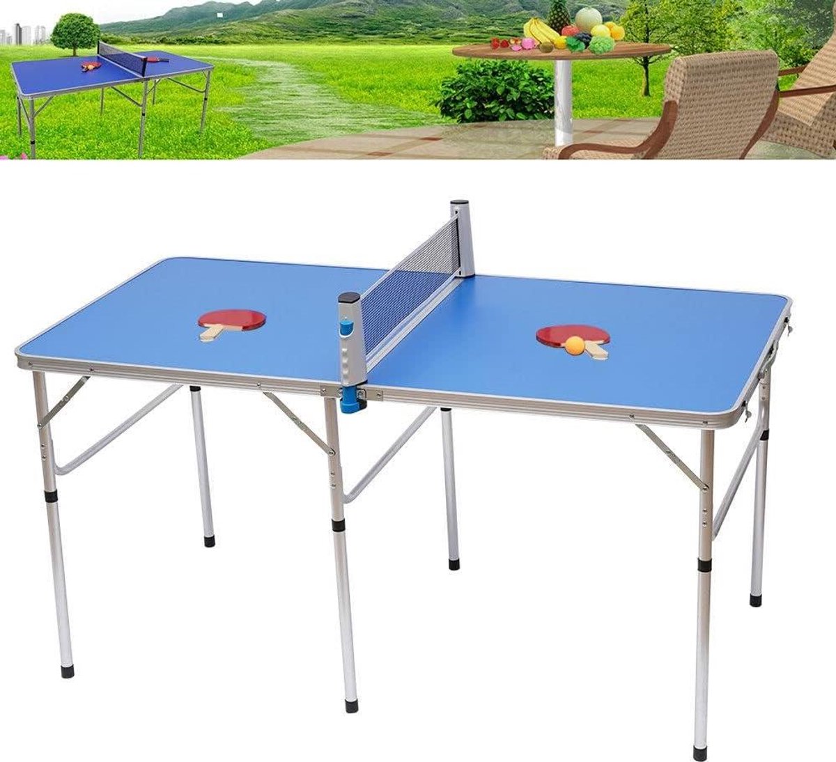 Tafeltennistafel - Vrijetijdstafel - Binnen en buiten - Opvouwbaar en draagbaar - 152 x 76 cm - Blauw