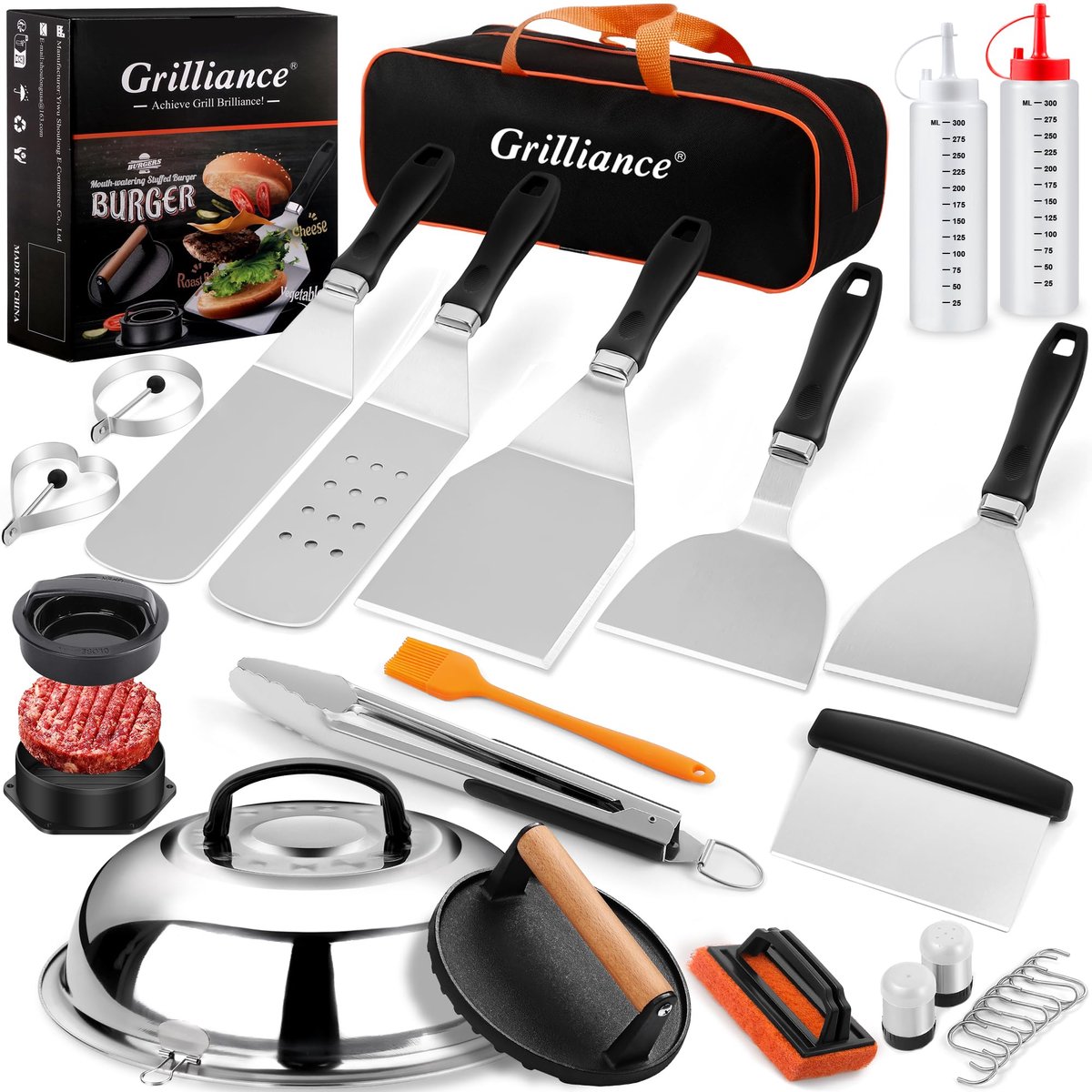 SnelShoppen - 27-delige Griddle Accessoires Kit voor BBQ, Hibachi en Camp Chef - Platte Grillgereedschappen, Basting Cover, Burgerpers Patty Maker - P