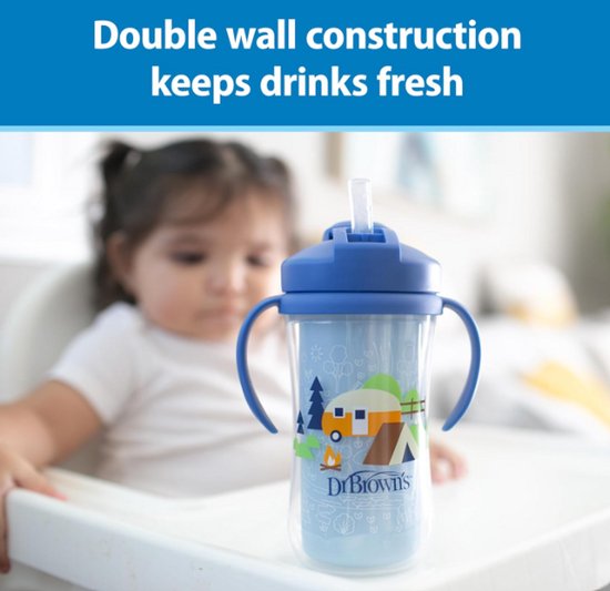 Dr. Brown's Milestones Geïsoleerde Rietjesbeker 300 ml (Blauwe/Groen) - Lekvrije Drinkbeker met Handgrepen, Schuifdeksel & Zacht Siliconen Rietje - BPA-vrij - Vanaf 12 Maanden van Dr. Brown's — afbeelding 5