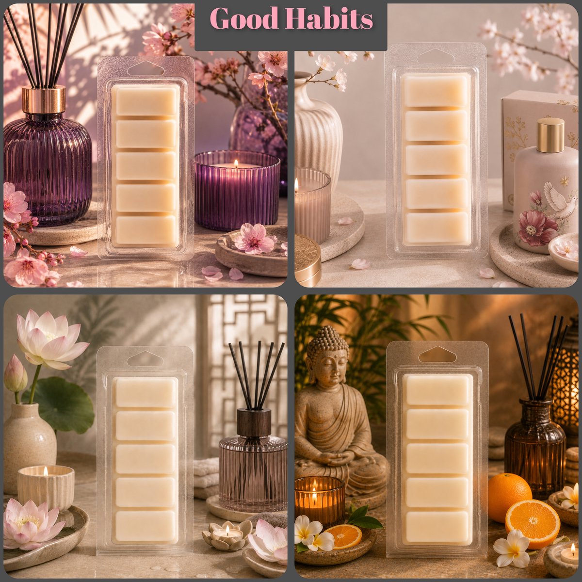 Waxmelts - Good Habits - Wellnessgeur - Spa geur - 4 stuks - Voordeelpakket - Sojawax - Handmade - Dierproefvrij - Huisparfum - Geurkaars - Voor in geurbrander