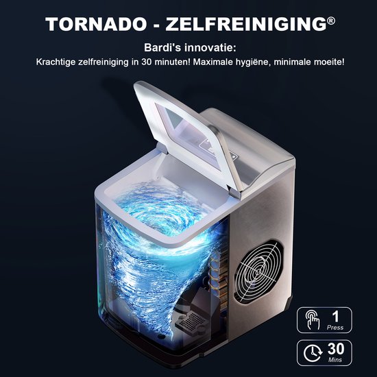 Bardi IJsblokjesmachine Set - 2 Liter - 12KG IJsblokjes in 24 uur - met IJsschep - Inclusief 1 Luxe Thermosbeker - RVS - Citruspers Zwart van Bardi — afbeelding 3