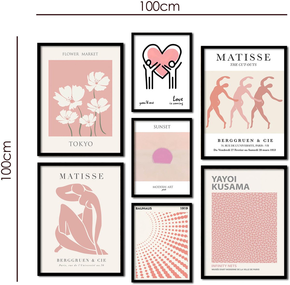 SnelShoppen - Set van 7 Wandposters voor Woondecoratie | Abstract Roze Muurprints voor Woonkamer en Slaapkamer | Wanddecoratie zonder lijst | Perfecte