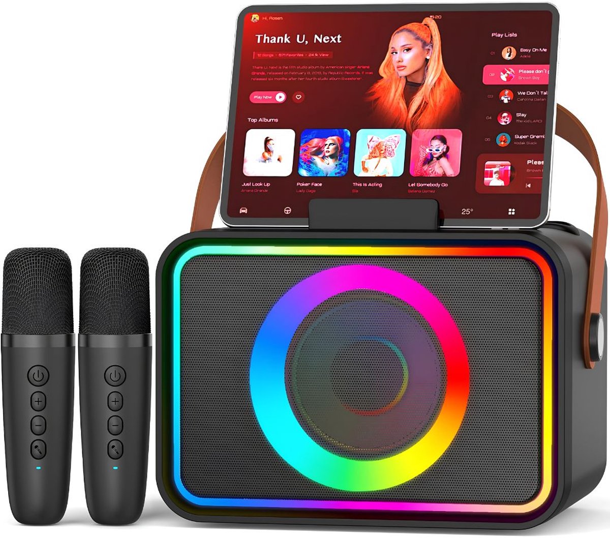 SP® Karaokeset - Draagbare Bluetooth Speaker met 2 Draadloze Microfoons - Feestverlichting - Veelkleurig - 18cm x 19cm x 12cm