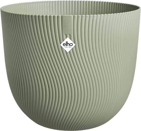 Pot Elho Sereh vert clair vide, avec motif côtelé, 59 cm de diamètre.