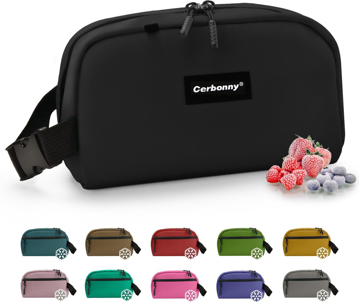 SnelShoppen - Kleine koeltas voor werk, school & reizen - Lekvrije geïsoleerde tas voor kinderen en volwassenen - Mini-fit yoghurt zwart - Ideaal voor