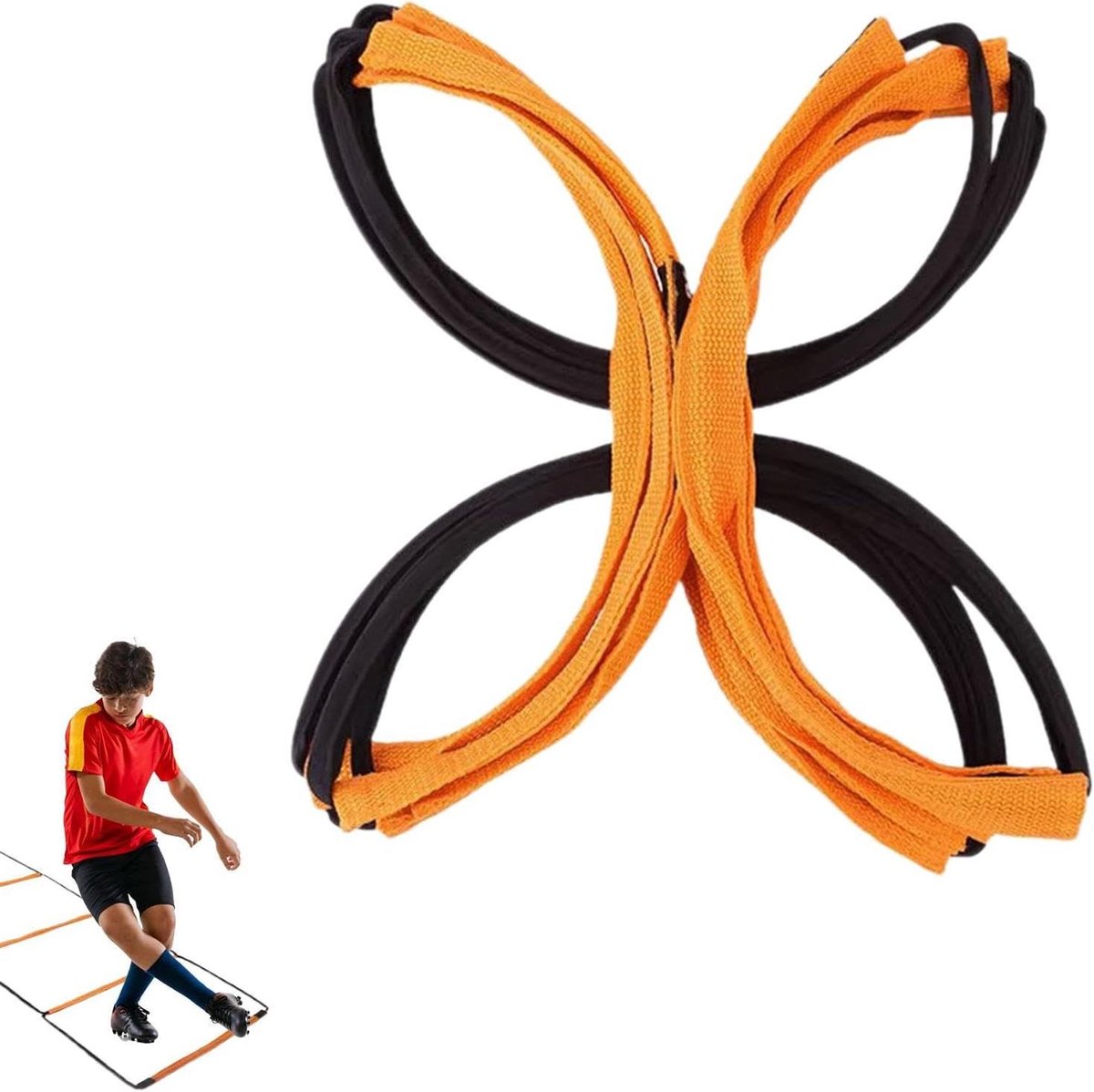 Snelheidsladder - Agility ladder - Sporttraining verbeteren - Combinatie hindernis en ladder - Meerdere roosters - Oranje en zwart