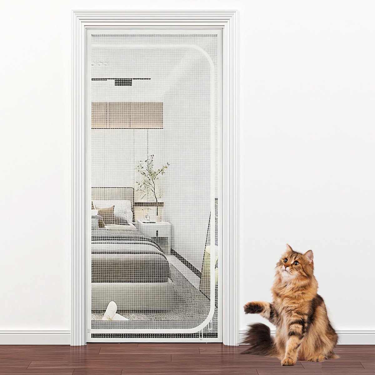 SnelShoppen - Kattenhek Deur - Huisdieren Schermdeur voor Binnen en Buiten - Kattenscherm met Sterke Ritssluiting - Krasbestendig Kattennet voor Balko