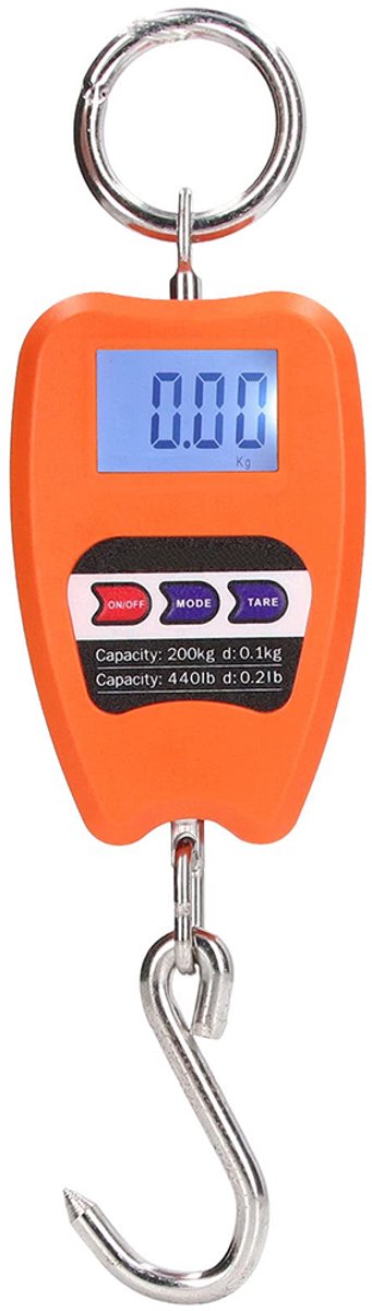 Digitale kraanweegschaal – 200 kg kraanweegschaal - LCD-display - Geschikt voor diverse toepassingen, waaronder treinen en games - Draagbare elektronische weegschaal - Industriële kwaliteit - Oranje
