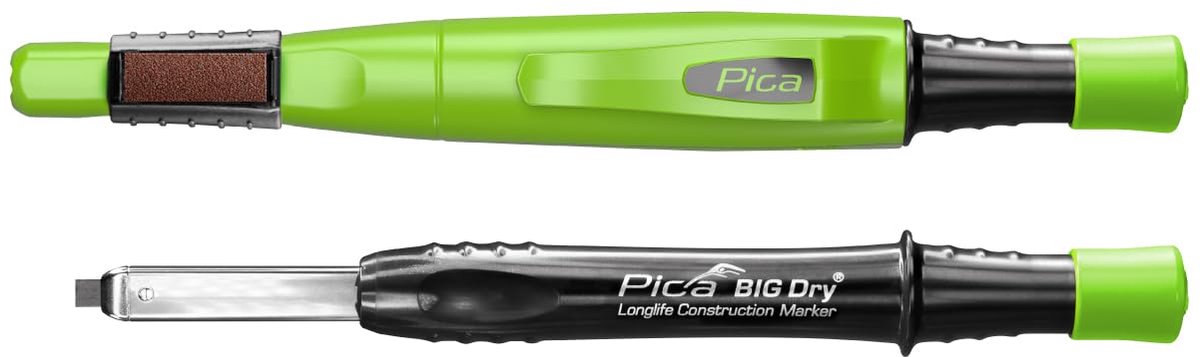 SnelShoppen - Pica 6060 BIG Dry I navulbare timmermanspotlood met drukmechanisme I duurzame diepboormarker met slijper I boorgatmarker met 2x5mm stift