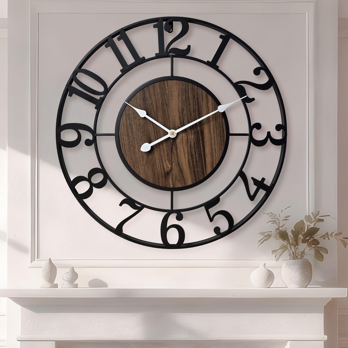 SnelShoppen - Vintage Wandklok 50 cm van Metaal, Stil zonder Tikkend Geluid, Decoratieve Klok voor Woonkamer en Keuken, Moderne Interieuraccessoire