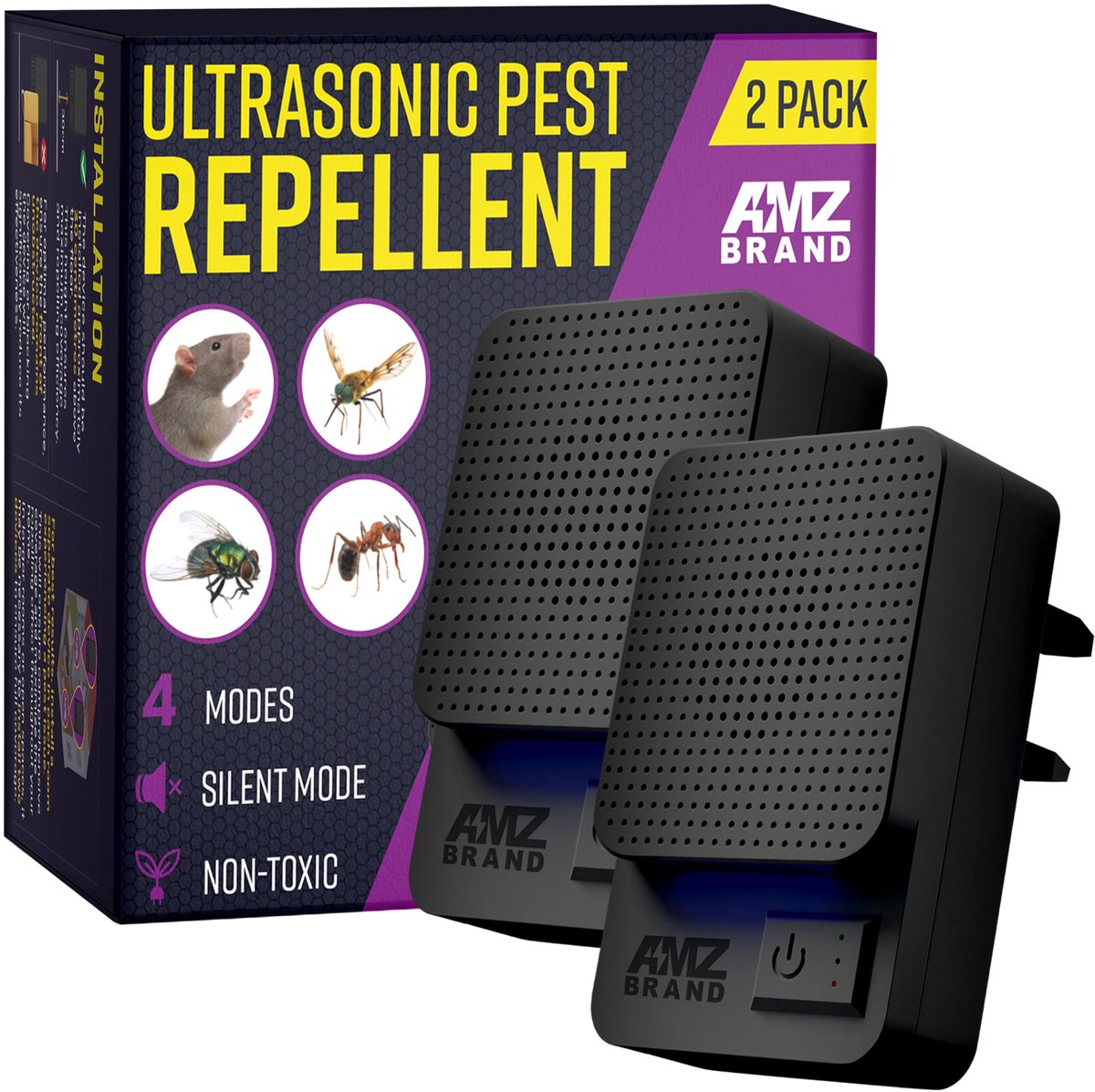 SnelShoppen - Ultrasonic Pest Repeller 2 Pack - Effectieve Muizenbestrijding - 3 Werkmodi - Breed Frequentiebereik - Ideaal tegen Muizen, Ratten, Mugg