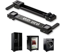 Verplaatsbare Wasmachine-Rolrail - Zwart - Uitschuifbaar van 50-80 cm - Onderstel met Rollen - Voor Wasmachines en Huishoudelijke Apparaten