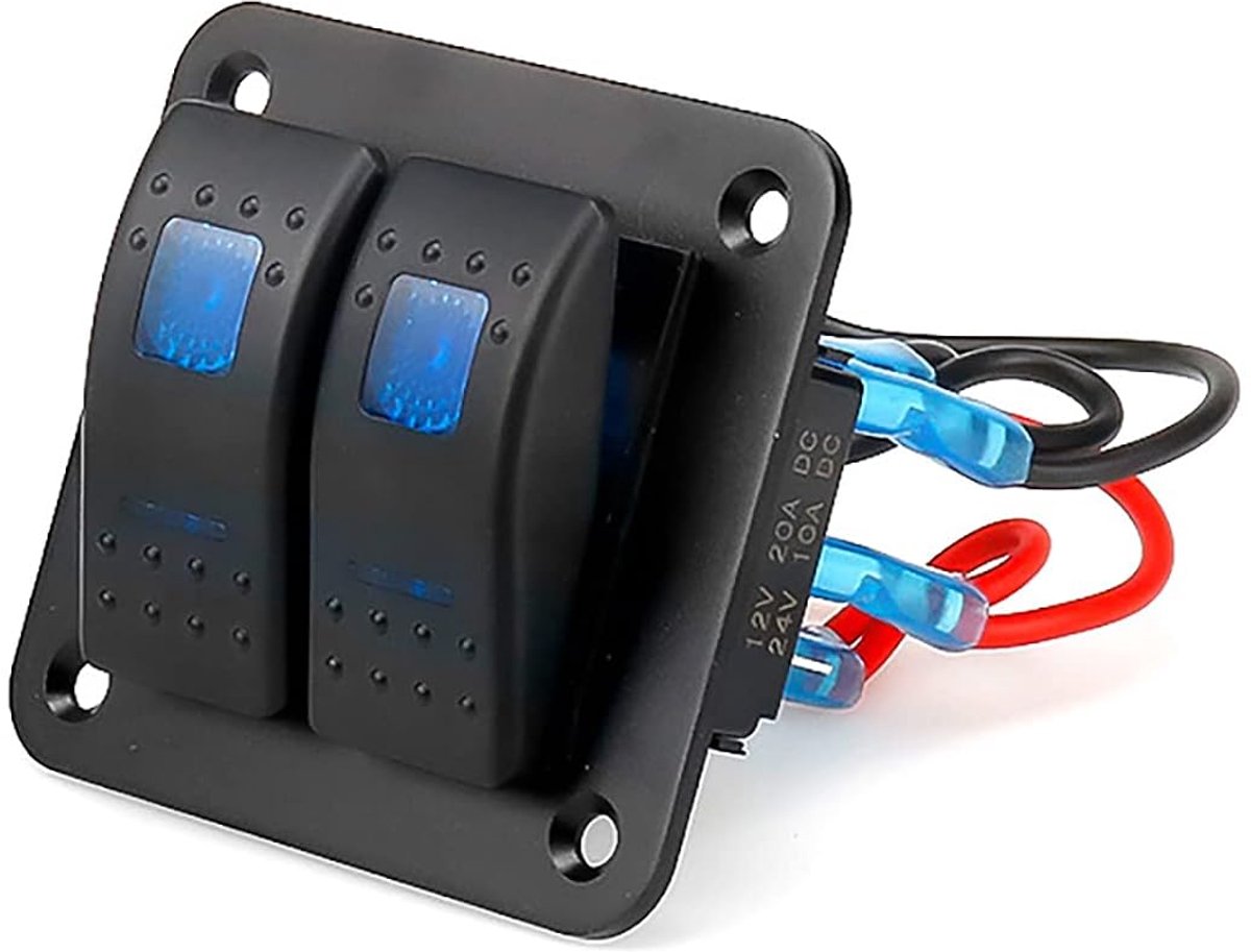 SnelShoppen - Aluminium 12v/24v Control Paneel met 2 Positie ON/OFF Toggle Switch Waterdichte Schakelaar met Blauwe LED Licht voor Auto, Caravan, Trai