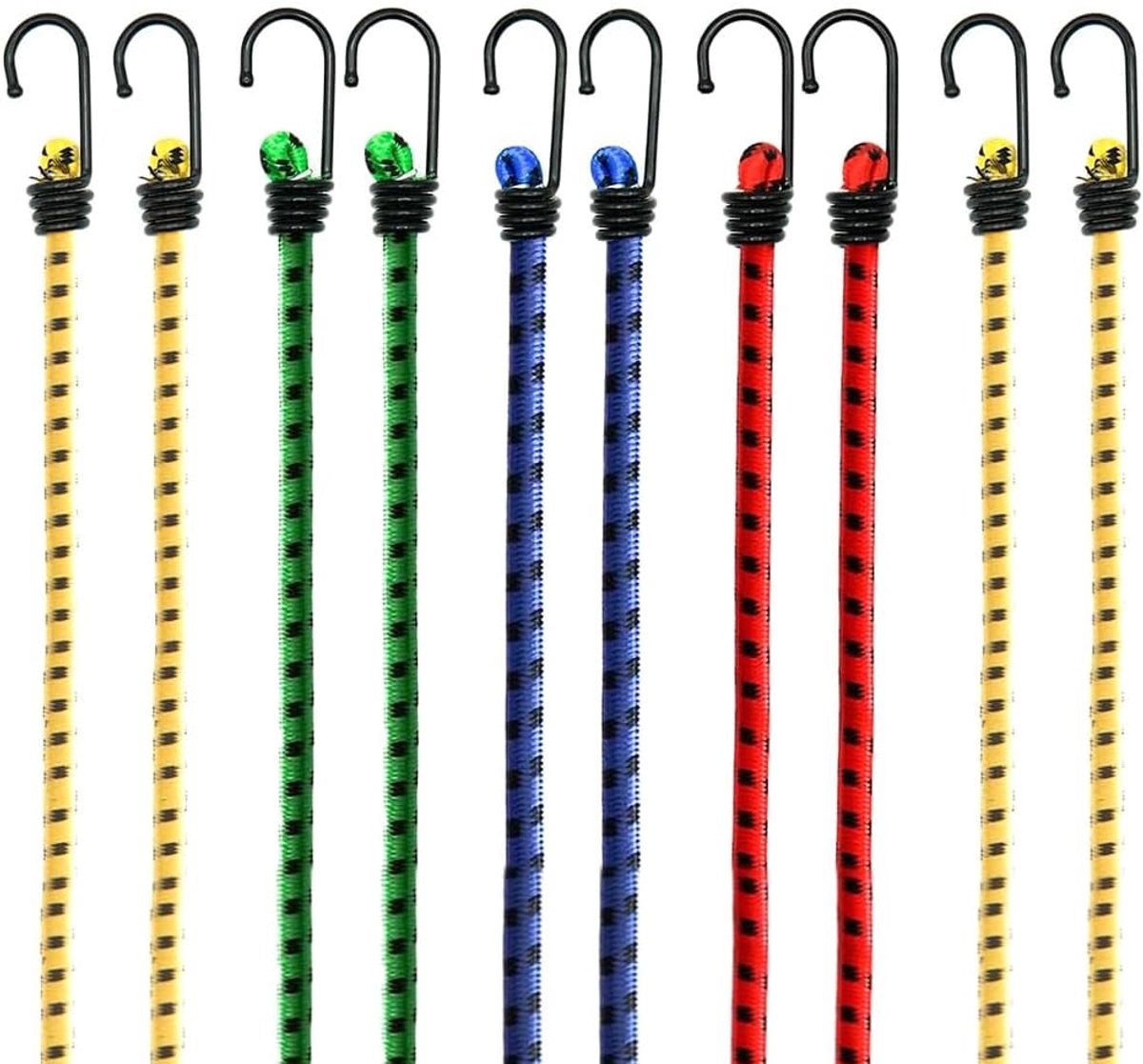SnelShoppen - 5 Stuks Bungee Koorden met Haken, Zware Dubbel Gevlochten Elastische Bungee Straps, UV Bestendig voor Bevestigen van Zeilen, Bagage en T