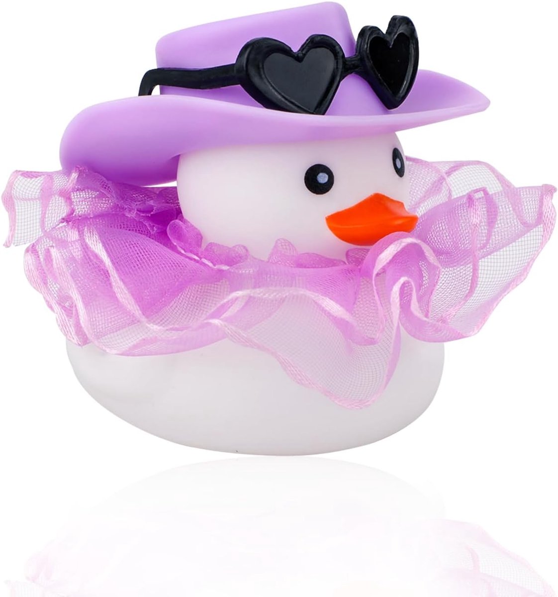 SnelShoppen - Schattige Dashboard Car Duck Ornament met Zonnebril, Hoed en Rok - Rubber Eend Decoratie Accessoires voor Auto, Tafel, Koelkast - Paarse