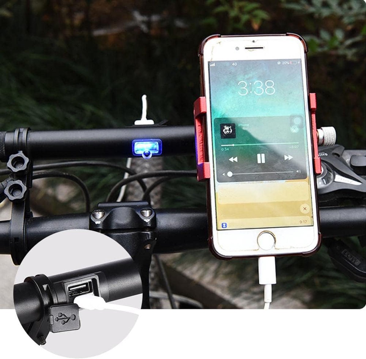 SnelShoppen - Fiets Handvat Extender Aluminium Legering 20 cm Oplaadbare Waterdichte Handlebar Mount Multifunctionele Licht Houder Powerbank