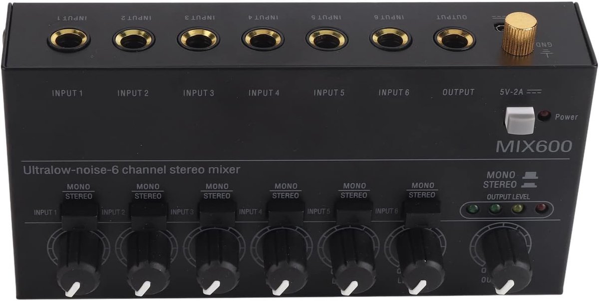 SnelShoppen - Audio Mixer 6-Kanaals Stereo Mengpaneel voor Podium, Ultra-Compact, Staal, 100-240V, Hoogste Geluidskwaliteit voor Meerdere Toetselappar