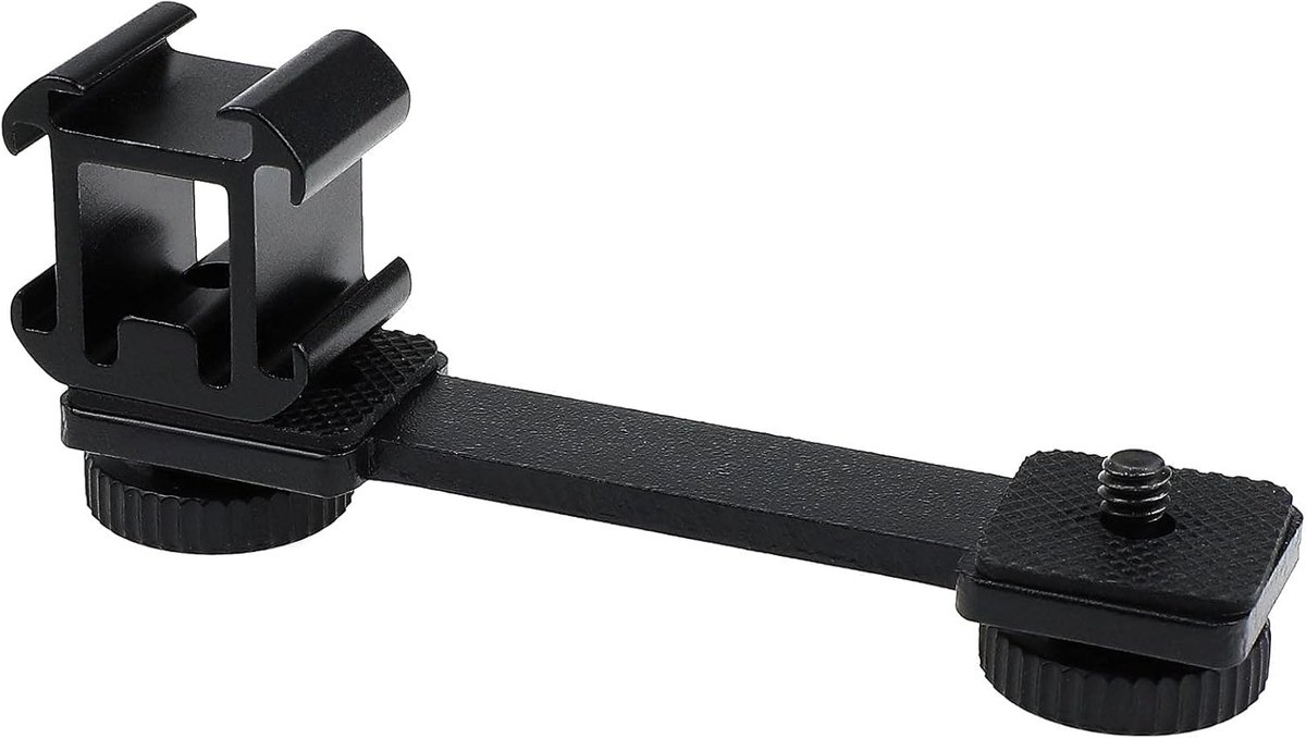 SnelShoppen - Triple Cold Shoe Mount Adapter voor Sportcamera's, DSLRs en Monitoren - 3 Assen Bevestigingsbalk met 1/4" Schroeven - Zwart Aluminium