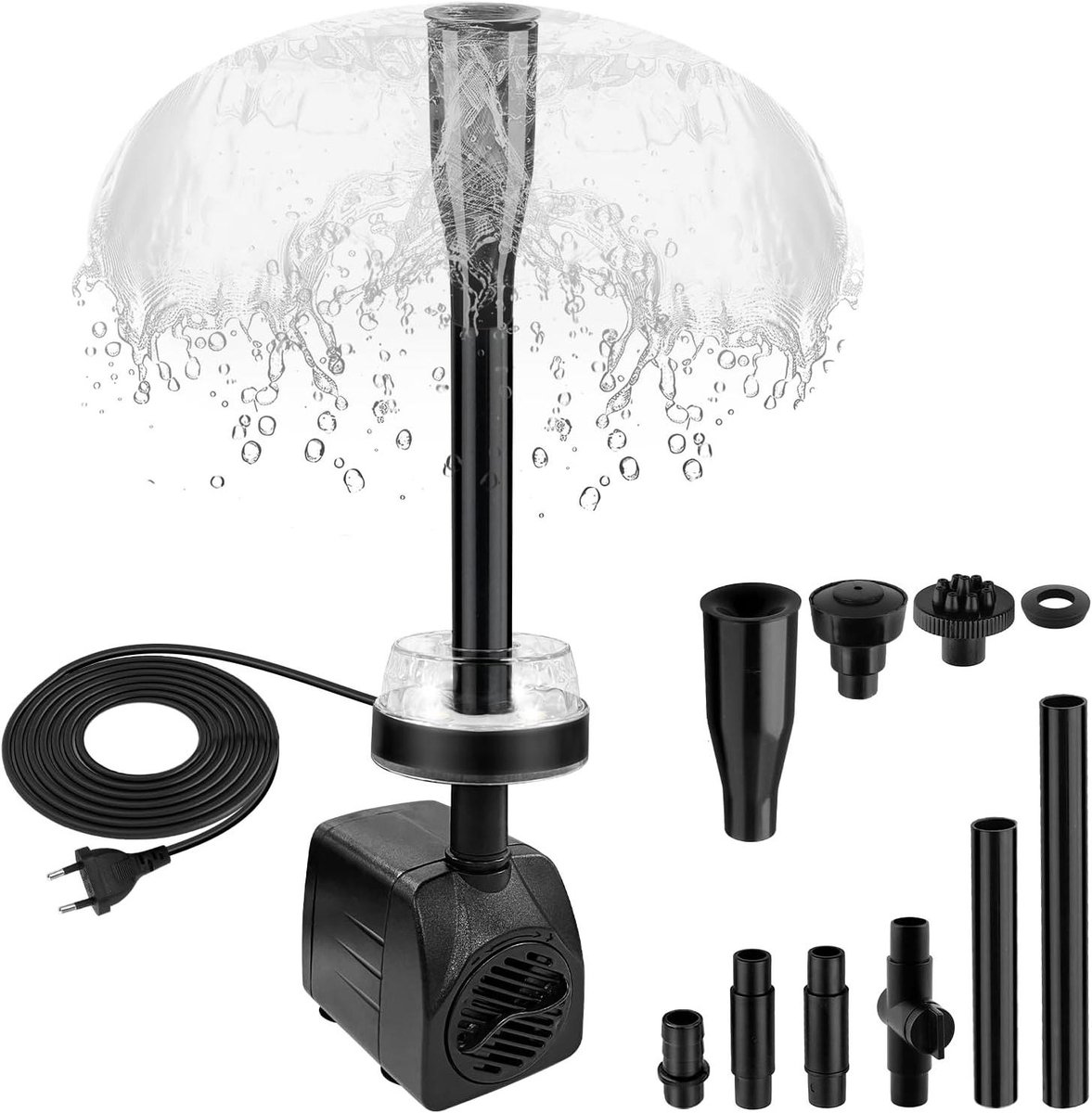 Mini waterpomp - Fonteinpomp LED - Waterpartijen creëren - Instelbaar debiet - 800L/H 15W - Wit licht