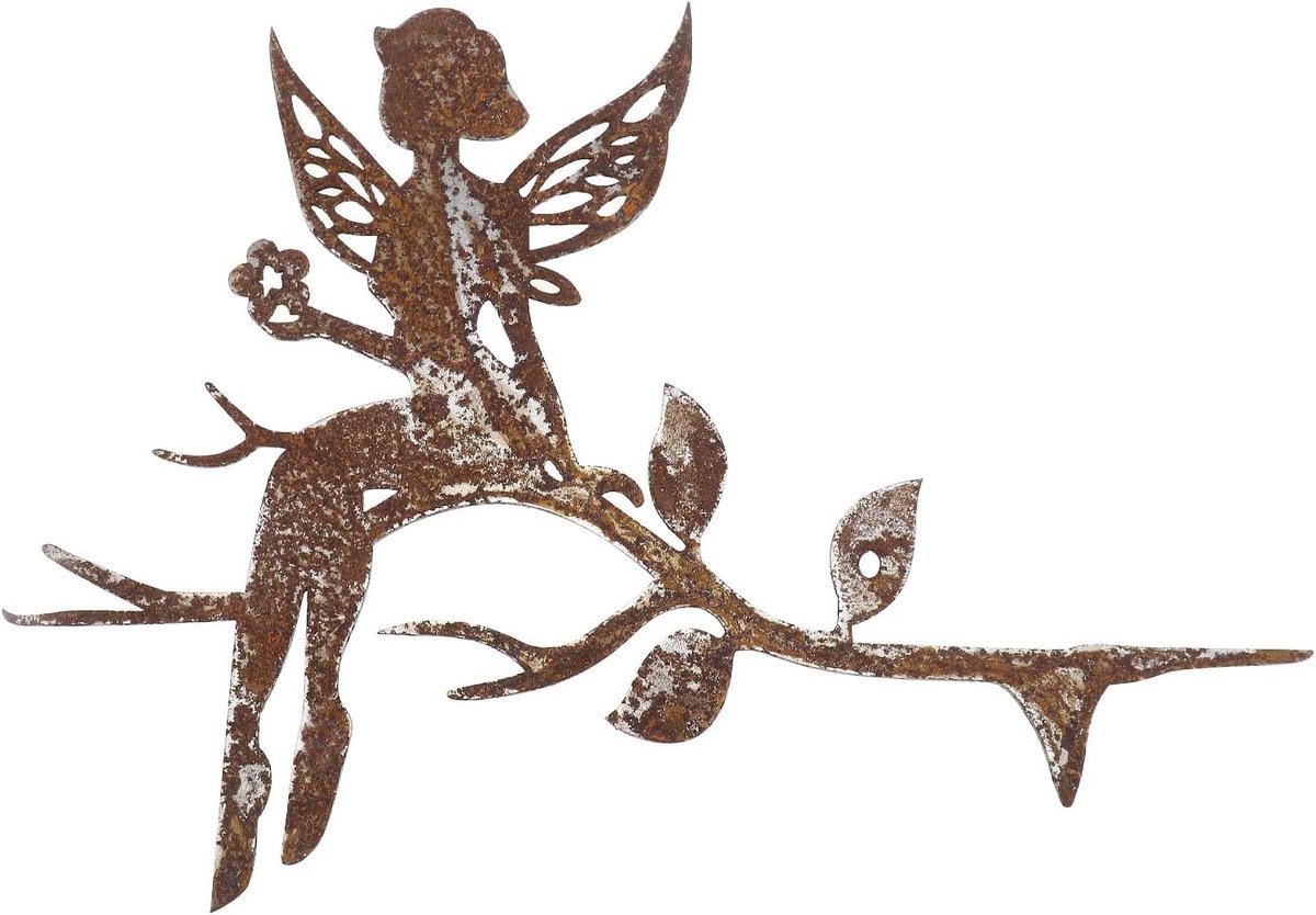SnelShoppen - Zittende Boomfee Tuindecoratie Elf Tuin Ornamenten voor Bomen, Palen en Boomstammen 20x15cm Roestvrij Metaal