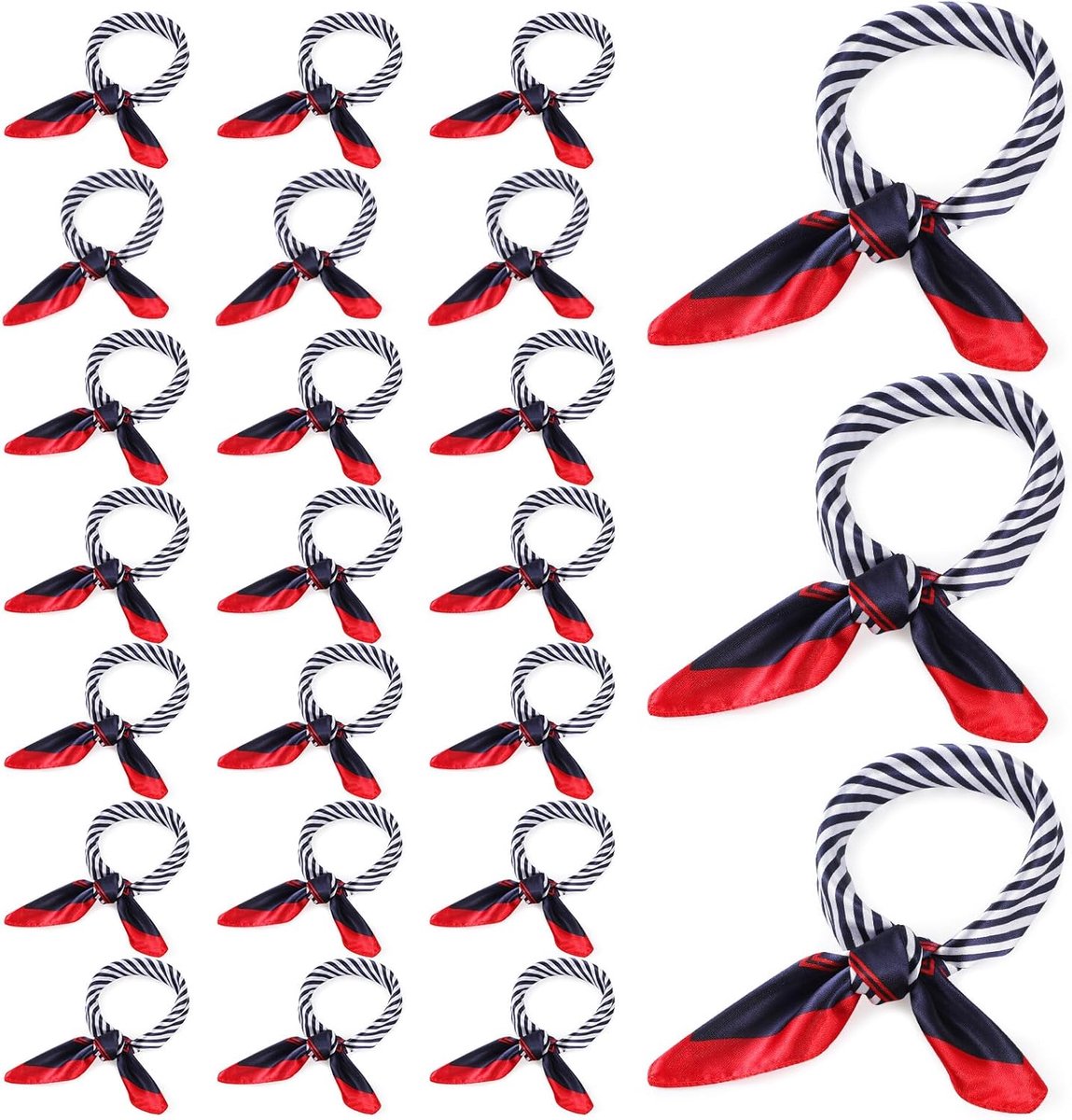 SnelShoppen - 24 Stuks Nautische Vierkante Halsdoeken Rood Wit en Blauw Zeeman Sjaals Imitatie Zijde Sjaals (Classic Stijl), Wit, Blauw en Rood, One S