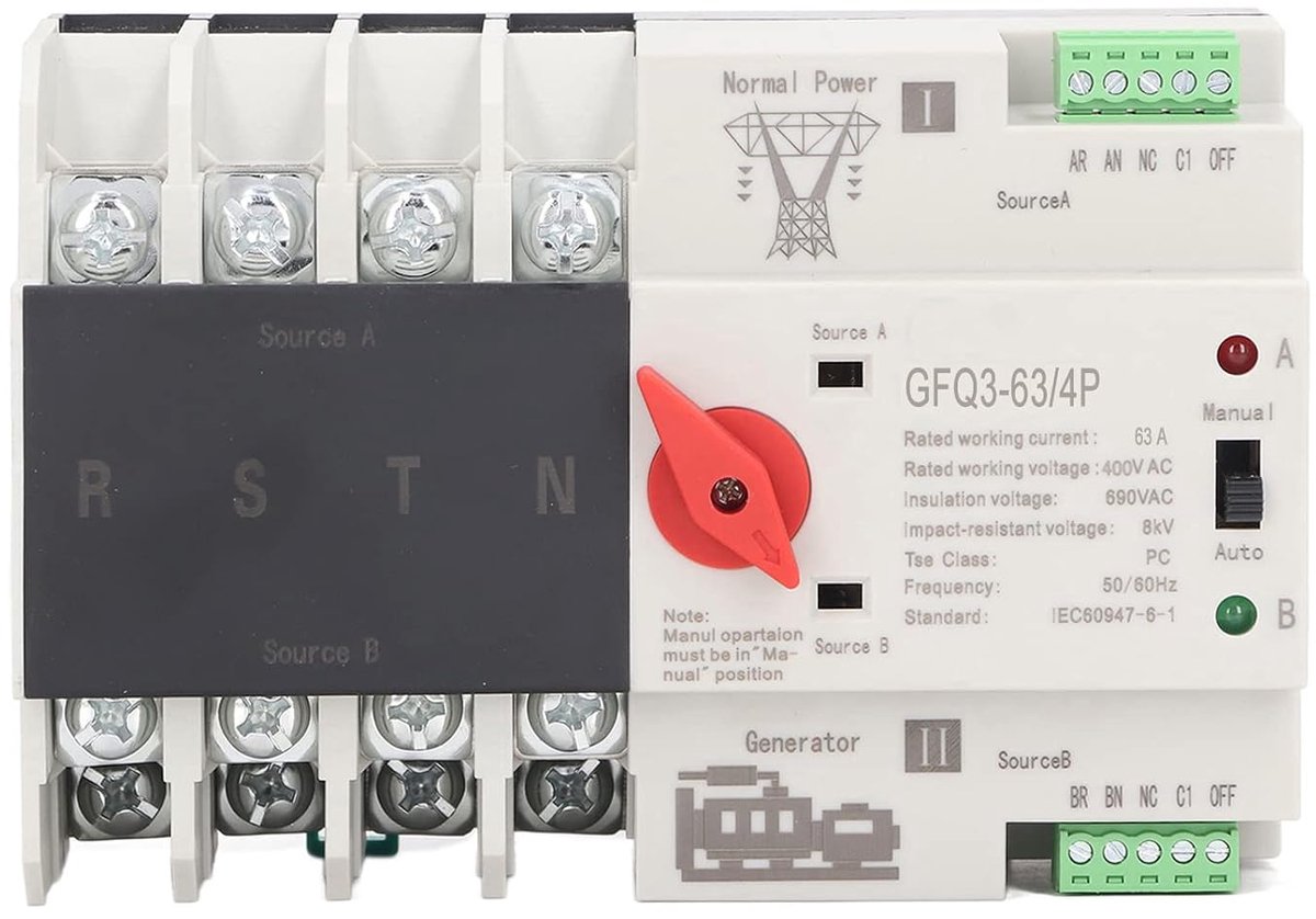 SnelShoppen - AC 400V 63A Dual Power Automatische Inverter, 4P Snelle Overschakeling voor Thuis, Fabrieken, Winkels en Noodstroomvoorzieningen