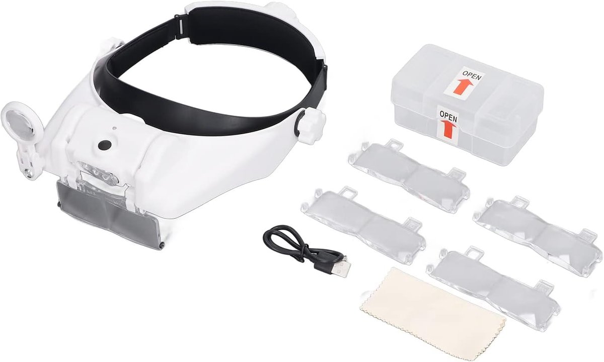 SnelShoppen - LED Hoofdmagnifier met 3 LED Lichten Oplaadbaar Handsfree Vergrootglas 2.0X, 2.5X, 3.0X, 3.5X voor Precisiewerk, Hobby's en Leeswerk