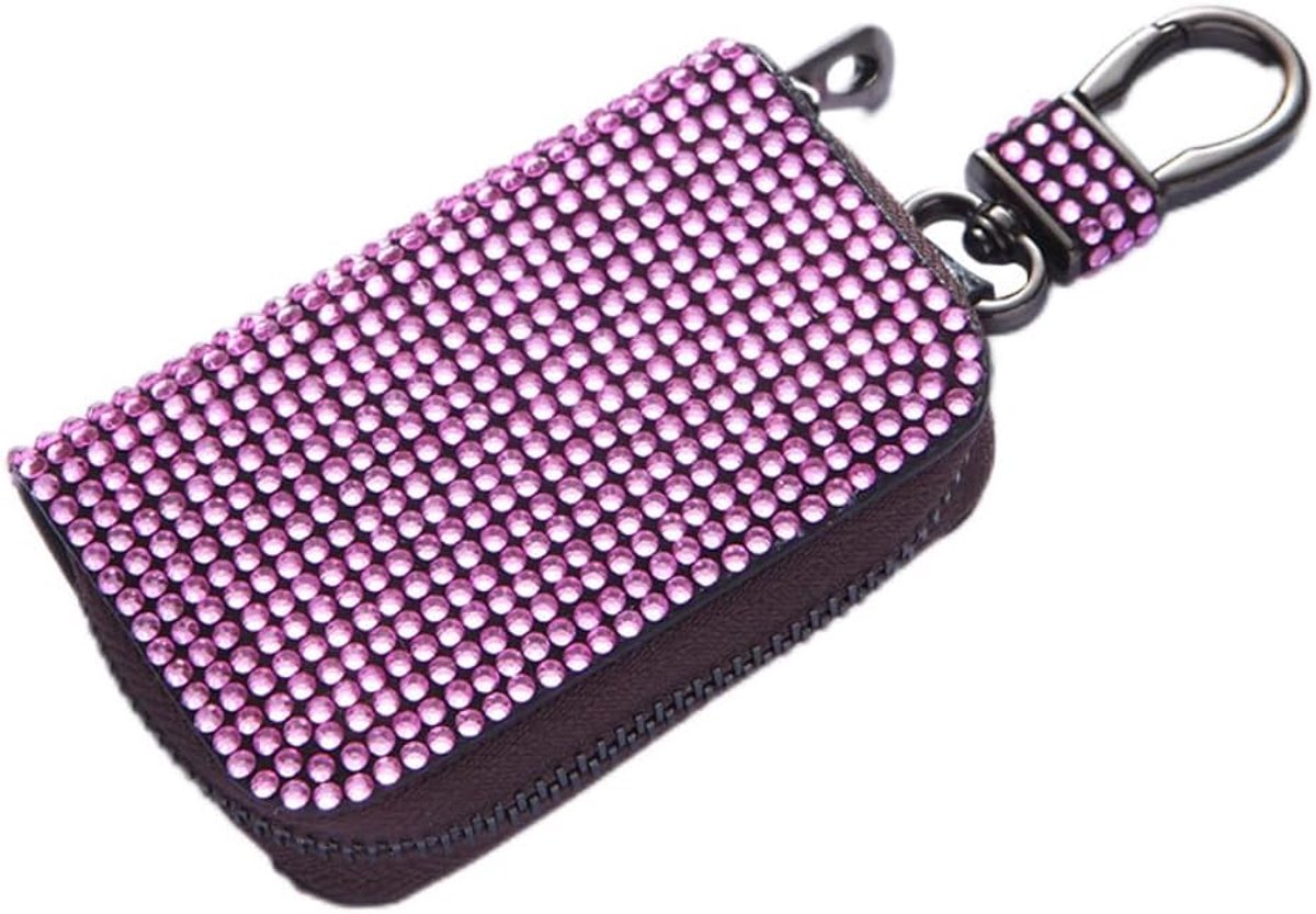 SnelShoppen - Shiny Rhinestone Sleuteltas voor Mannen Vrouwen Bling Autosleutel Sleutelkastje Mini Muntzakje Sleutelhouder met Haak Draagbaar Roze
