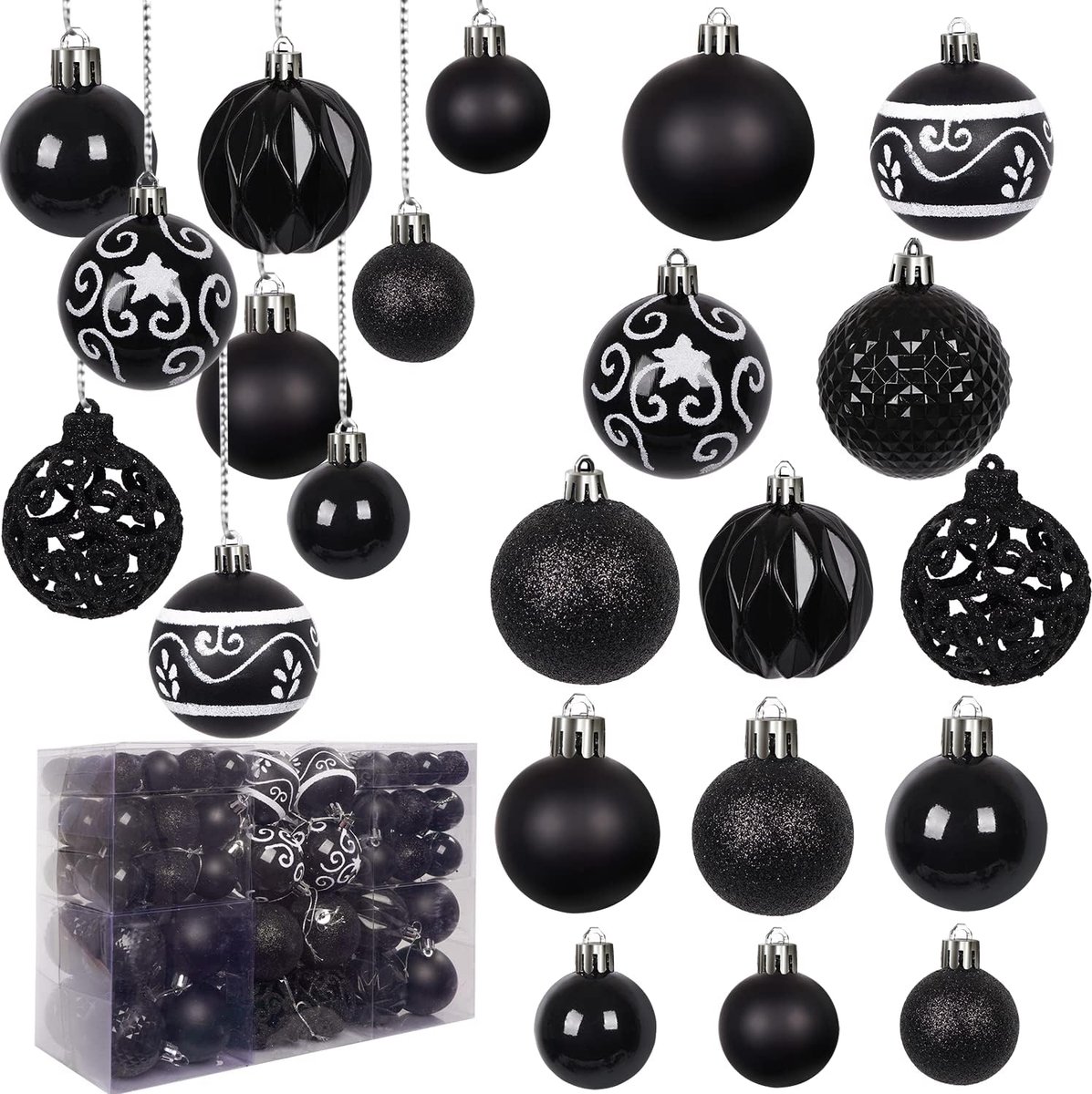 SnelShoppen - 100 Stuks Kerstbal Ornamenten voor Kerstboom Versiering Baubles Schokbestendige Bollen Hangdecoraties voor Kerstfeest Huisdecoraties Zwa