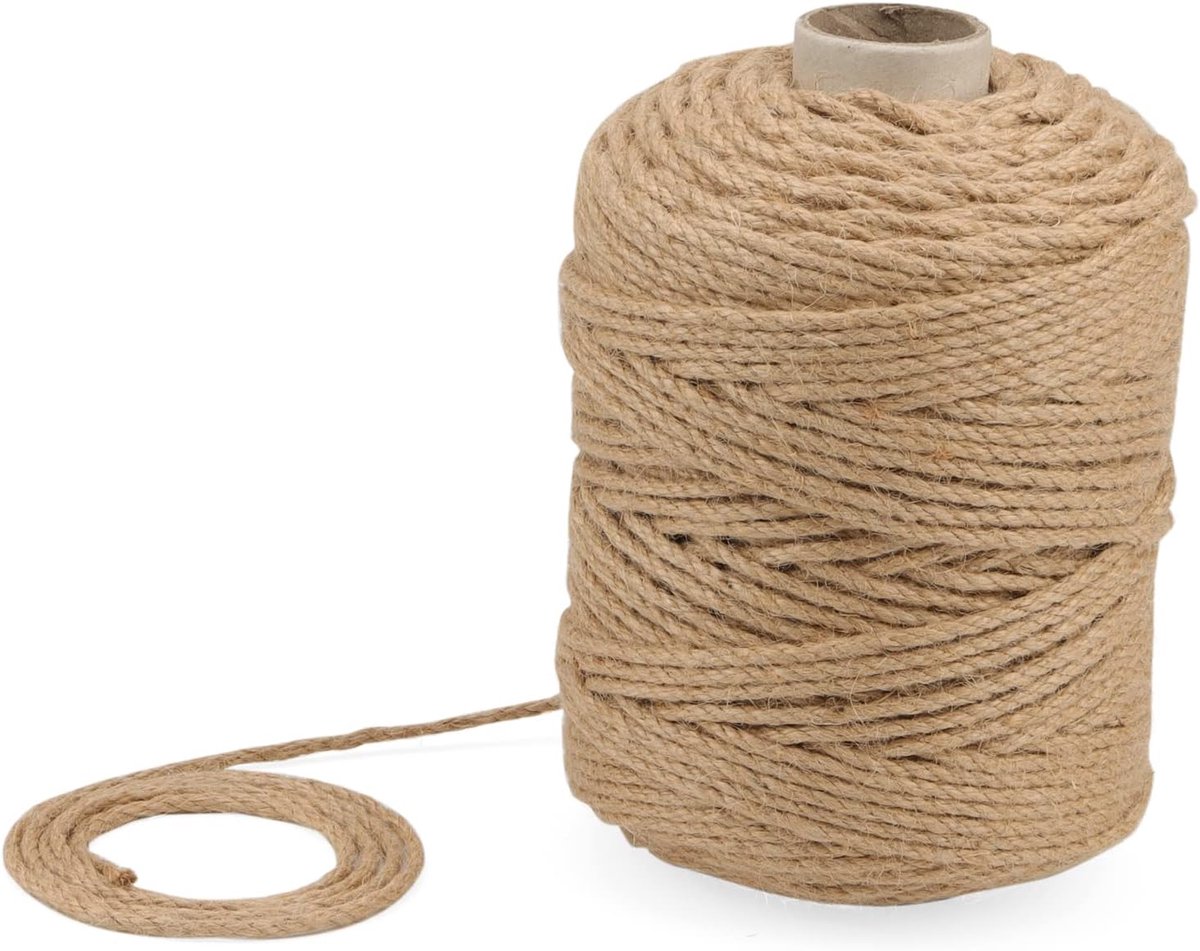 SnelShoppen - Jute Touw 150m x 4mm - Natuurlijke Jute Koord, Dikke Gevlochten Touw, Sterk en Duurzaam voor Krabpaal, Bagage, Tuin en Creatieve Klussen