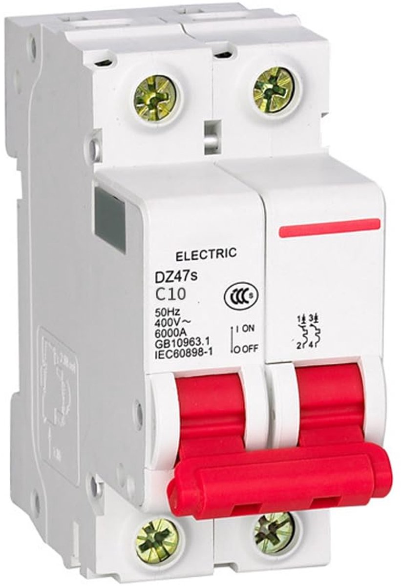 SnelShoppen - Miniatuur automatische schakelaar DZ47-63, 2-polig, AC 400 V, 10 A, overbelastingsbeveiliging voor elektrische apparaten