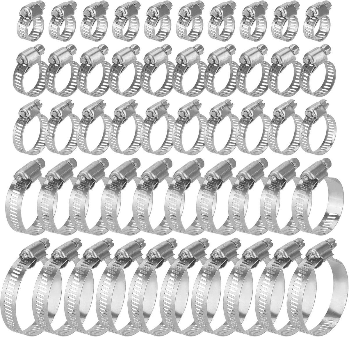 SnelShoppen - 100 Stuks Slangklemmen Set, 5 Maten Verstelbaar 6-51mm, RVS Wormdrive Klemmen voor Pijp en Slang, Duurzaam en Corrosiebestendig
