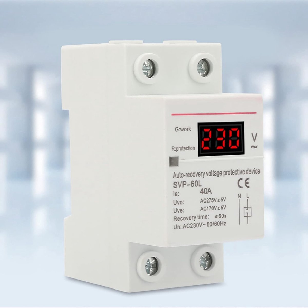 SnelShoppen - Sinotimer Automatische Over- en Ondervoltage Beveiliging 230V 40A Teleruttore 2 Moduli DIN Rail Montage Bescherming