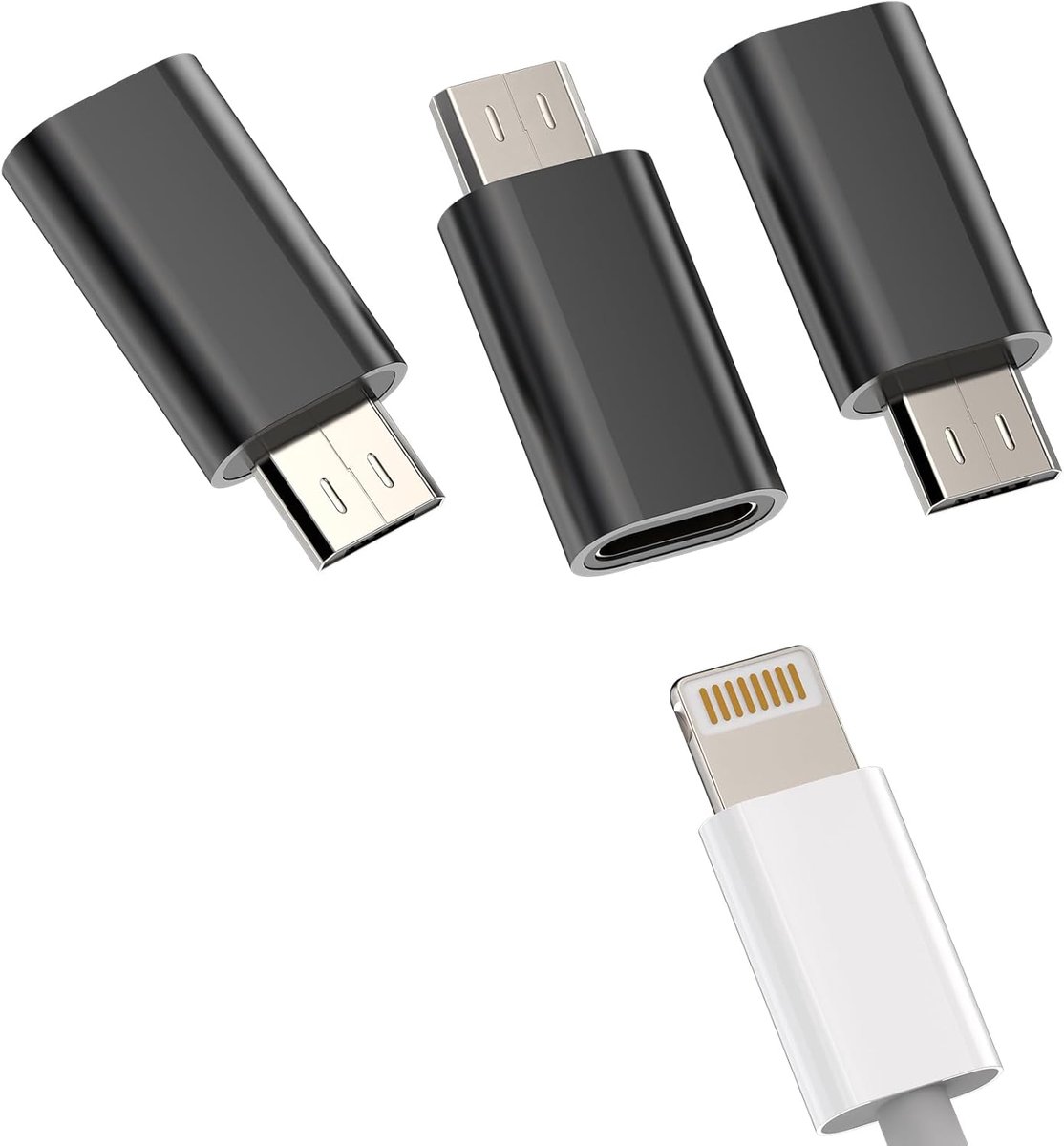 SnelShoppen - 3-Pack Lightning naar Micro USB Plug Adapter, Compatibel met Samsung Galaxy Mobiele Telefoon Oplaadkabel Converter, Gegevensoverdracht,