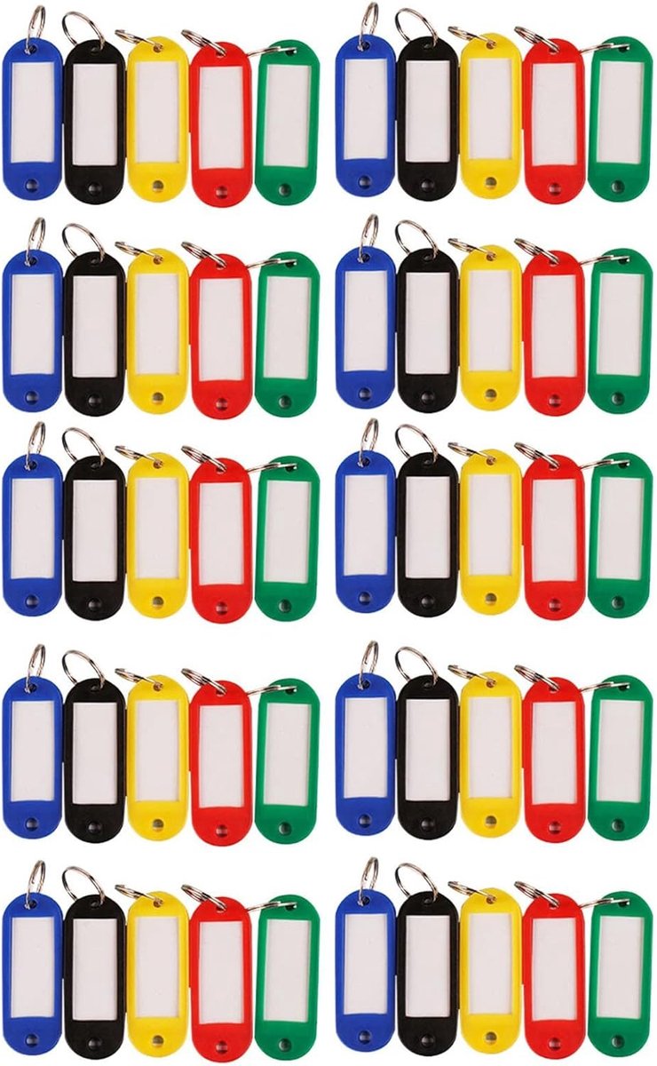 SnelShoppen - 50 Stuks Assortiment Kleur Sleutelhangers Tags Set - Robuuste Plastic Label Tags met Split Ring voor Indeling - Ideaal voor Sleutels, Hu