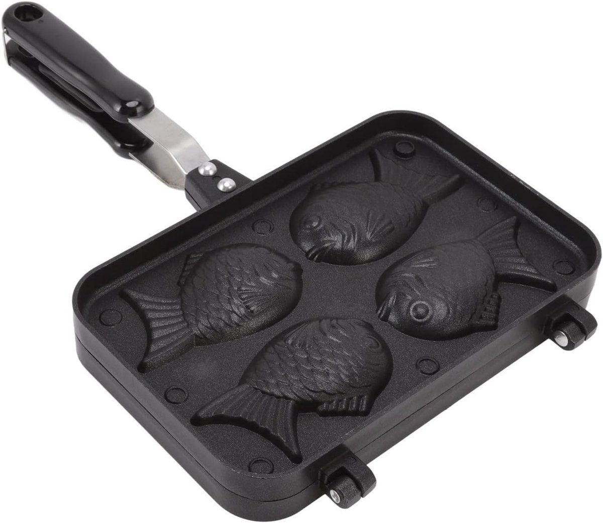 SnelShoppen - Focket Taiyaki Cake Vorm in Visvorm, 4 Trays, Anti-aanbak Wafel Bakvorm met Handvat van Aluminium Legering voor Thuisbakken, DIY Kookfee