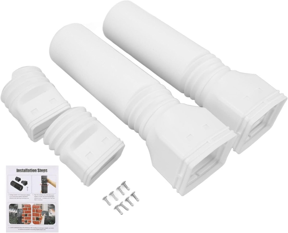 SnelShoppen - Flexibele Afvoerpijp Verlengstuk voor Regenpijp, Uitrekbaar van 20 tot 59 Inch, Universele Verlengconnector voor Huizen, Wit, Voorkom Ov
