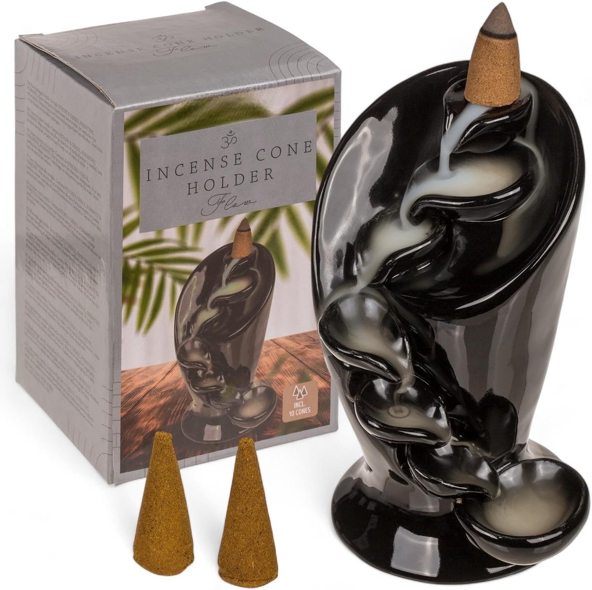 SnelShoppen - Backflow Wierookhouder Keramiek, Waterfall Wierookbrander, Meditatie Accessoire, Zwarte Ceramiek, 12.5 x 7.5 cm, Spirituele Ontspanning