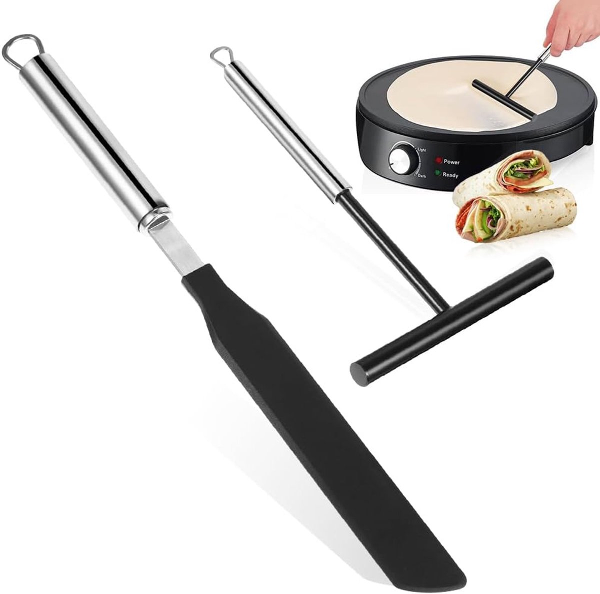 SnelShoppen - Deegverdeler en Pannenkoekenmaker van RVS - Crepes Maker en Spatel voor Crepesdeeg of Palathams - Keukenaccessoire voor Feesten en Campi