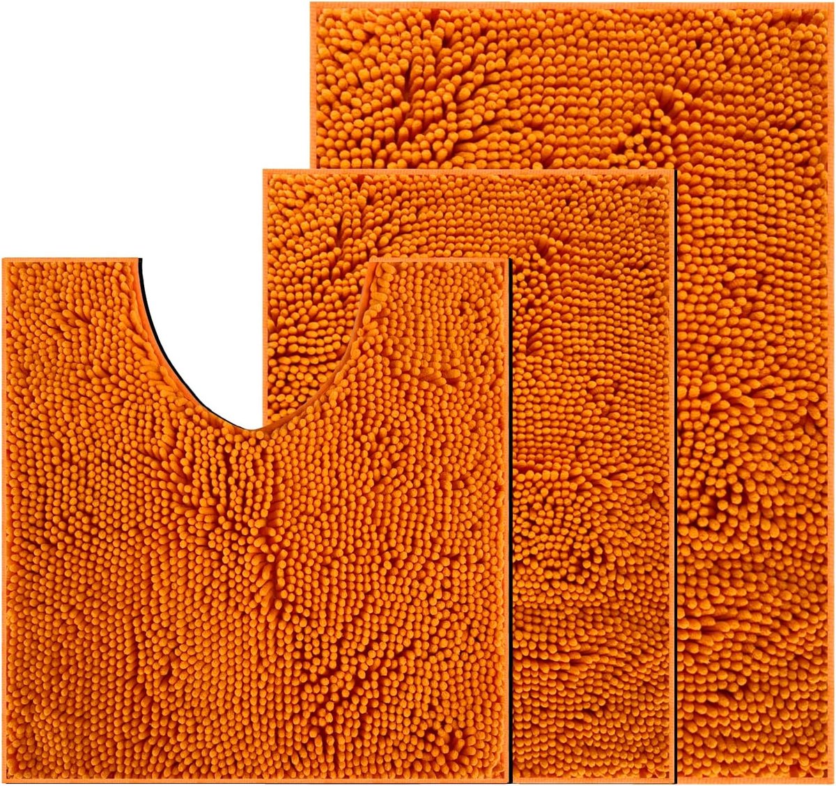 SnelShoppen - Badmat, Antislip Zachte Badkamer Tapijt, Water Absorberend, Machinewasbaar, voor Bad en Toilet, Oranje, Set van 3