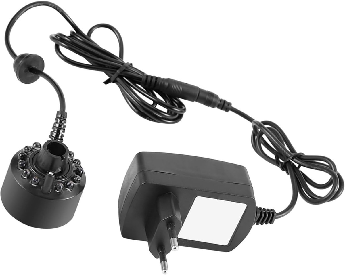 SnelShoppen - Mist Maker voor Fontein en Vijver met Voeding Nebler Adapter 110-240V, 1 Stuk, 12 Kleurrijke LED Lichten, Ideaal voor Tuin en Binnengebr