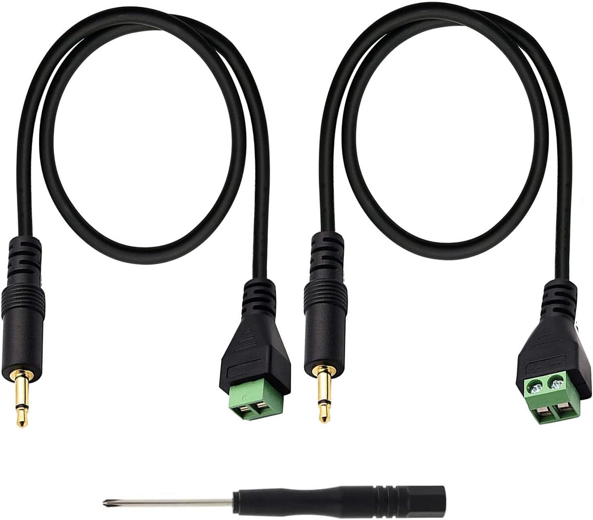 SnelShoppen - 3.5 mm Jack plug kabel voor schroefaansluitingen (1/8 inch), 27 cm zwart, 2 stuks, DIY audio verbinding, ideaal voor versterker, luidspr