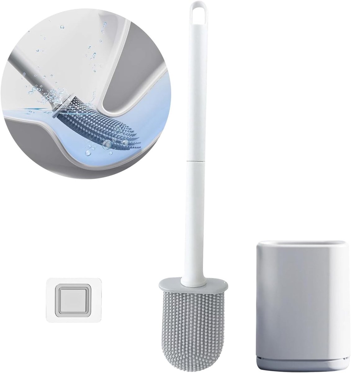 Toiletborstel - Wit - Siliconen - Met Elastiek voor Badkamer Toiletten