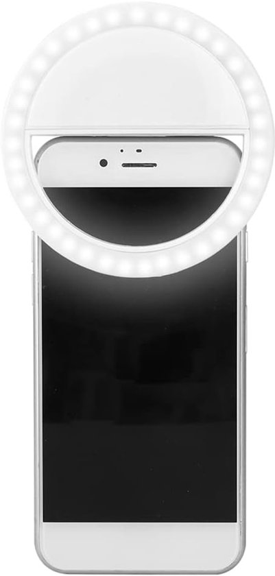 SnelShoppen - Selfie Ringlicht LED Mini Draagbaar O Ring Lamp met 3 Helderheidsniveaus voor Mobiele Telefoon Nachtverlichting (Wit)