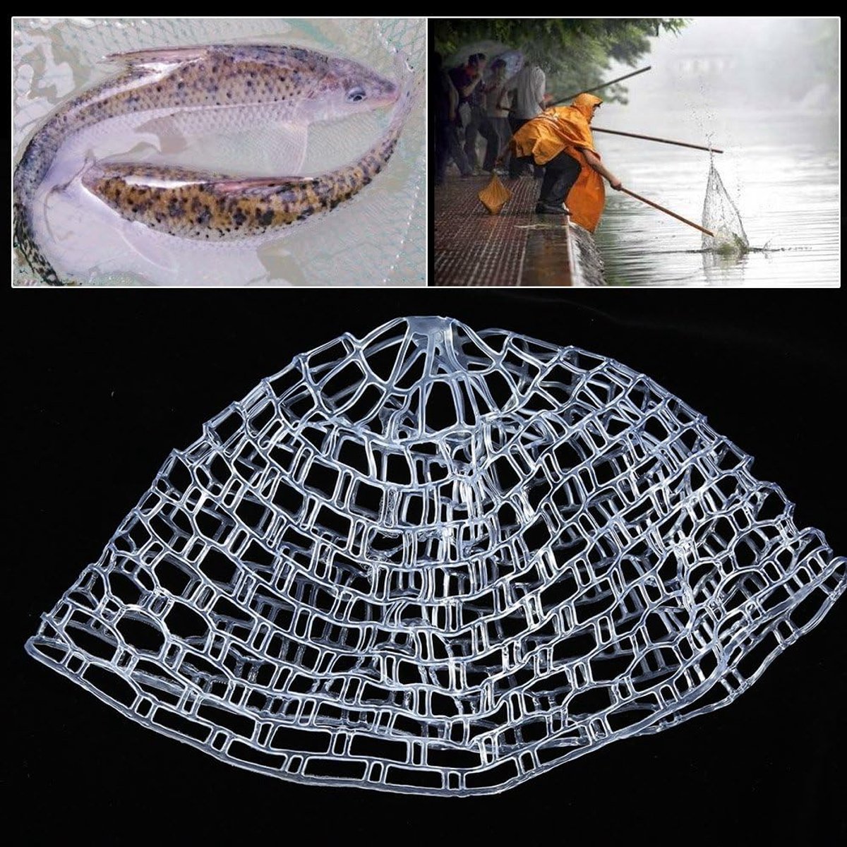 SnelShoppen - Rubber Vissersnet 100cm - Lichtgewicht Outdoor Vliegvissen Landing Net met Duidelijk Rubber Vervangnet - Ideaal voor Sportvissen en Buit