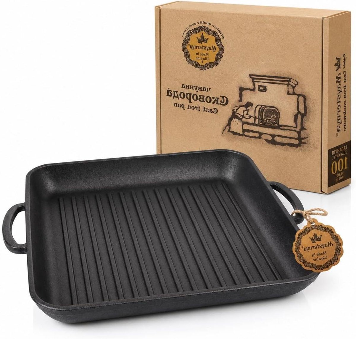 Gietijzeren Grillplaat - Vierkante Grillpan - Buiten Koken - PFAS-vrij Gezond - 35x35 cm - Zwart