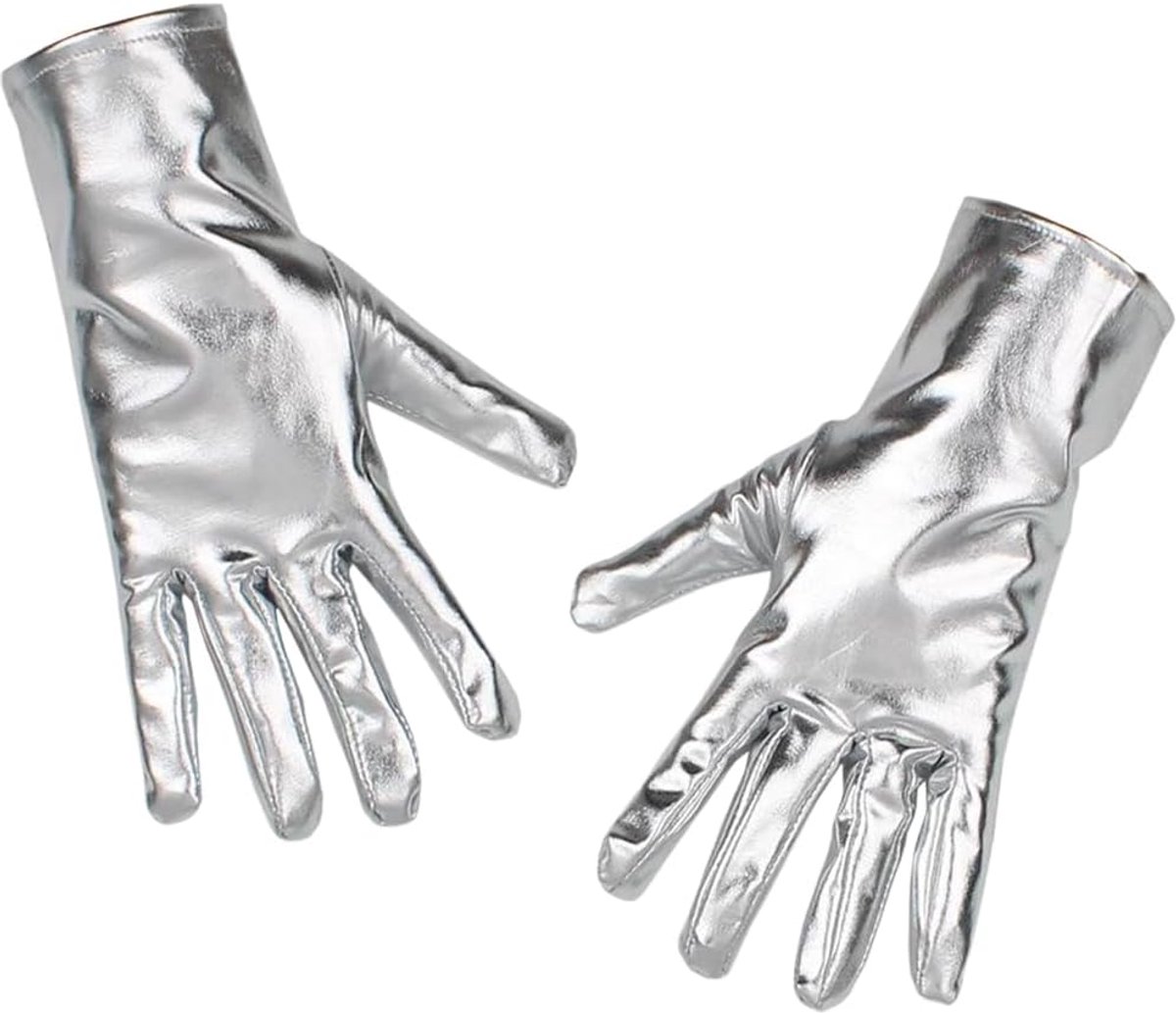 SnelShoppen - Dames Glanzende Faux Leren Handschoenen, 23.5 cm, Nat Effect, Lange Pols Lengte, Elastisch, Ideaal voor Halloween en Feestjes