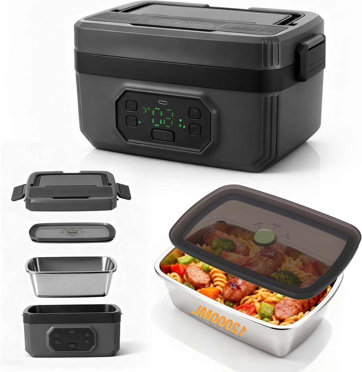 Elektrische Lunchbox - Verwarmbare Maaltijd - Onderweg Eten - Krachtige Batterij - 1.2 Liter - Wit