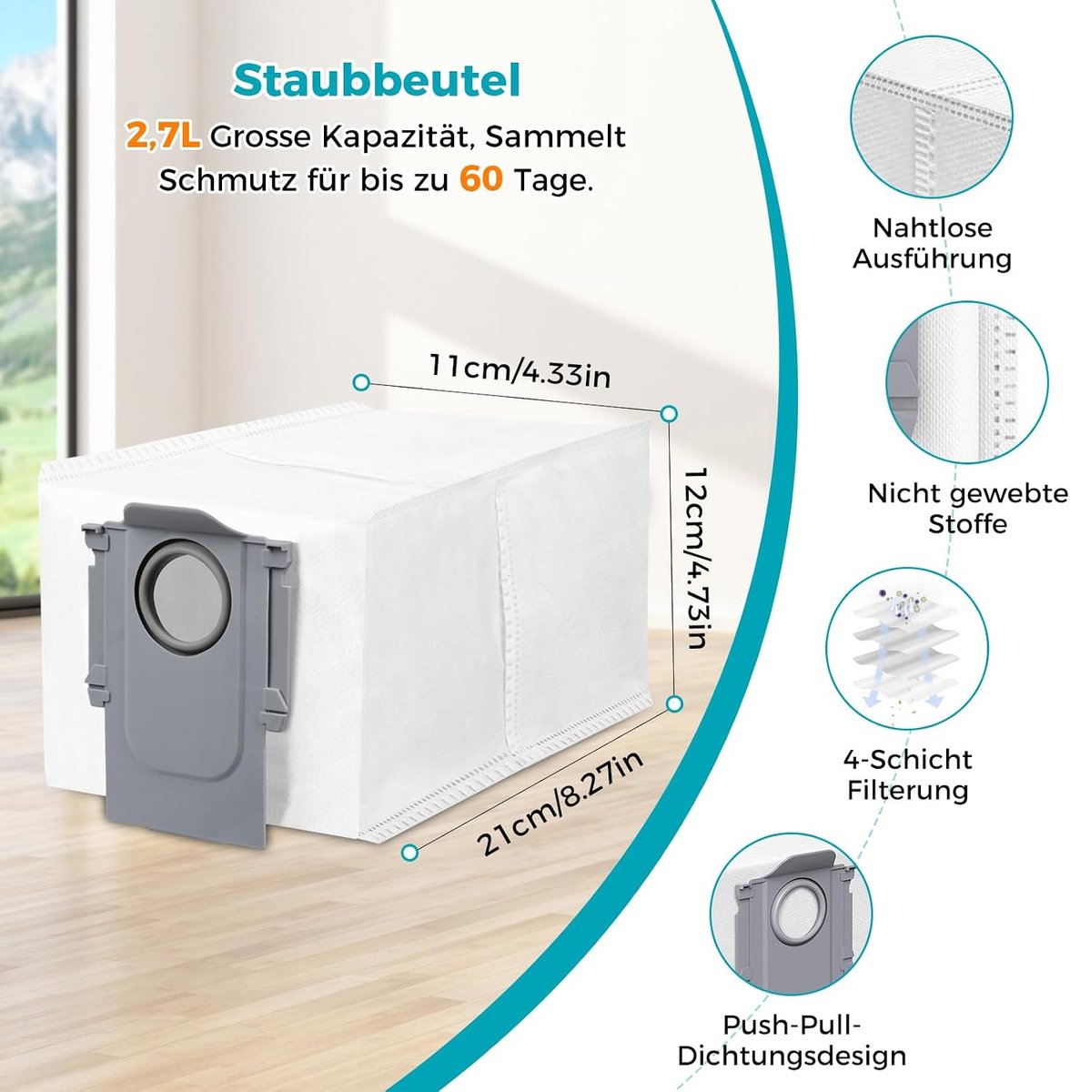 SnelShoppen - 28 Stuks Accessoires voor Robotstofzuiger, 2 Hoofdborstels, 6 Stofzuigerzakken, 6 Mopdoeken, 6 Filters, 6 Zijkantenborstels, Schoonmaakb