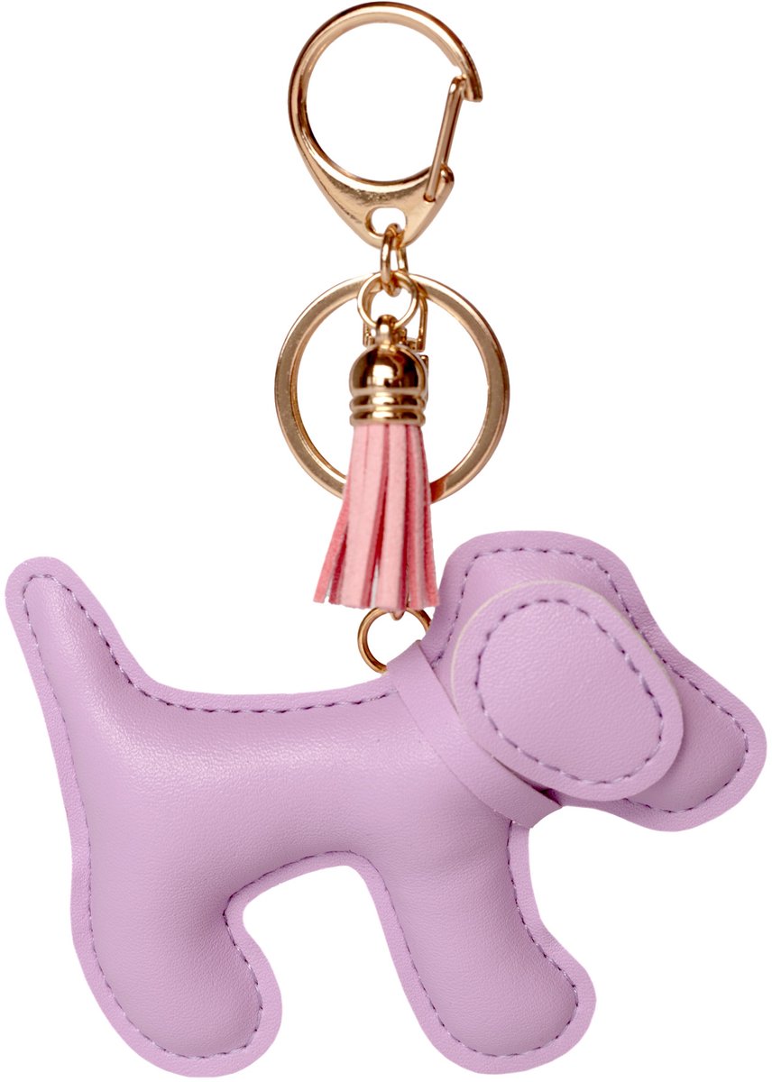 Hond Sleutelhanger Lila - Bag Charm - Kunstleren Tas Hanger - Sleutelhanger met Kwastje - Paarse Accessoire